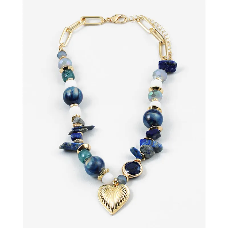 Chunky Beaded Necklace, Navy/Gold sold by North & Main Clothing Company