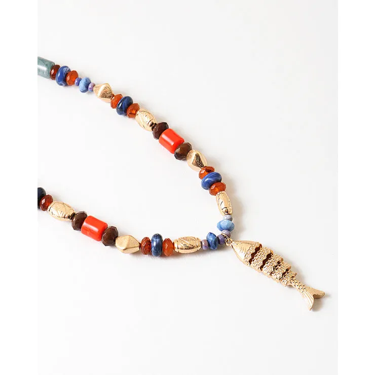 Beaded Necklace W/ Fish Pendant, Navy Coral Gold sold by North & Main Clothing Company product image thumbnail 2