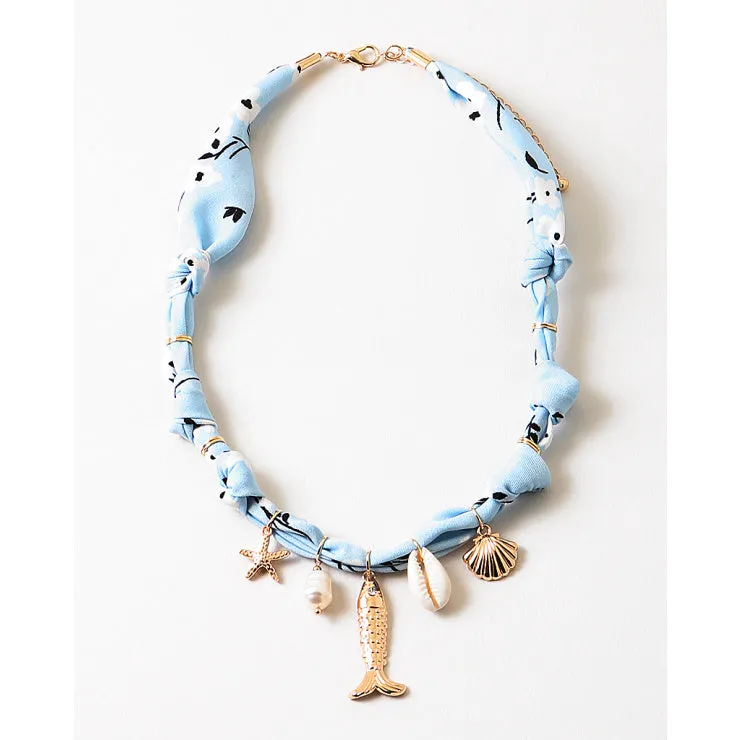 Scarf W/ Sea Life Charms Necklace, Light Blue sold by North & Main Clothing Company