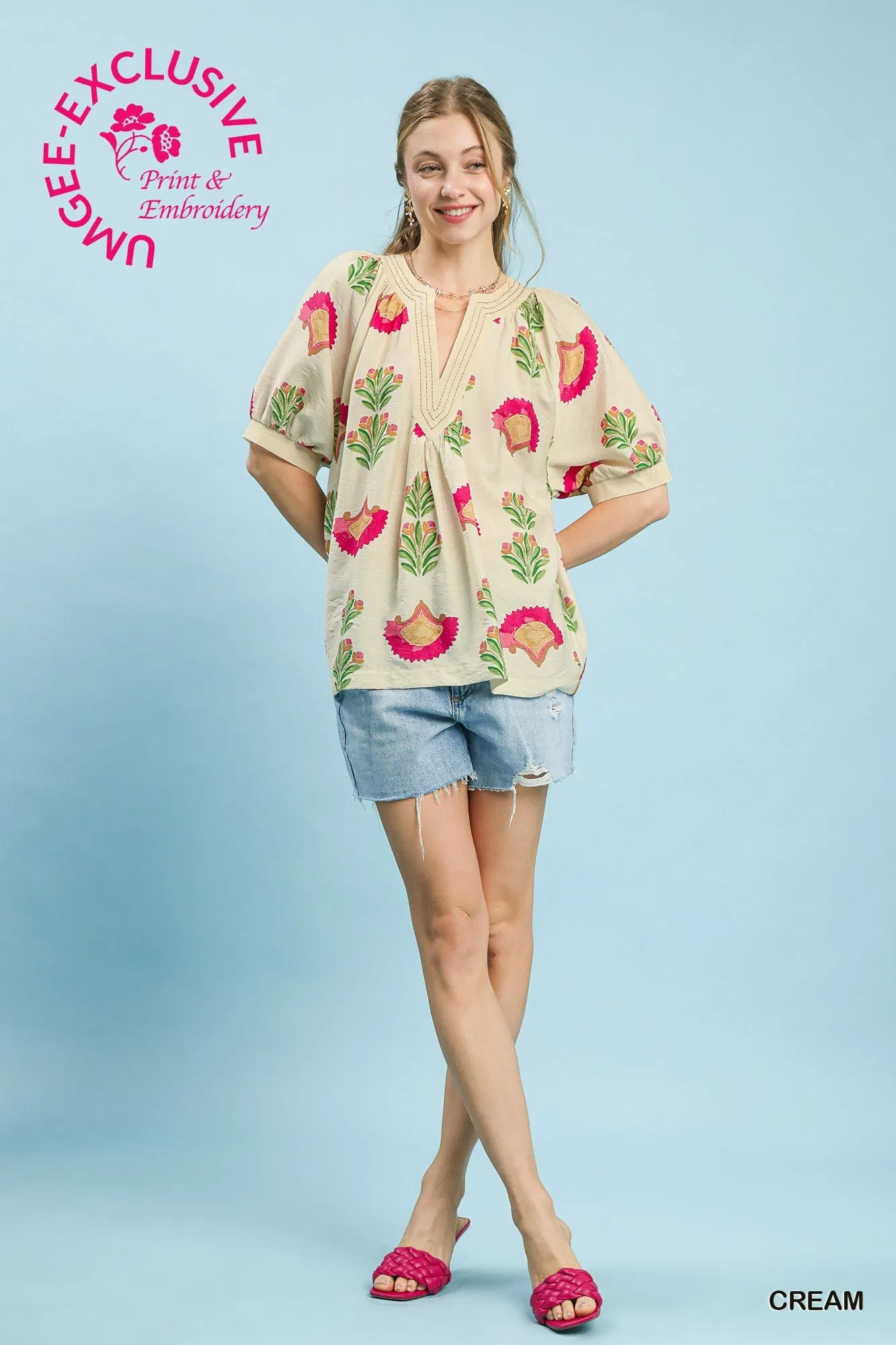 Alma Floral Top, Cream sold by North & Main Clothing Company product image thumbnail 5
