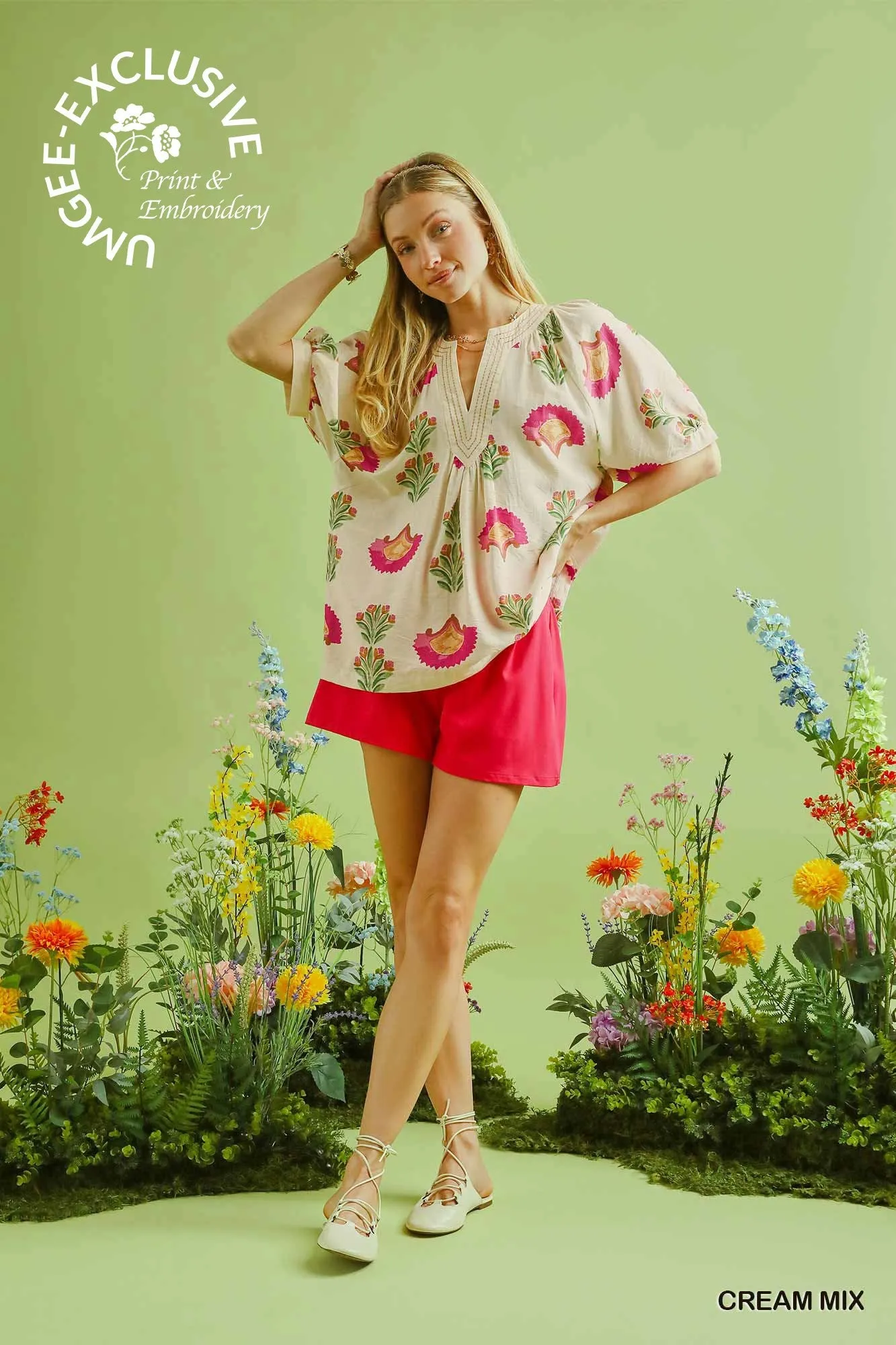 Alma Floral Top, Cream sold by North & Main Clothing Company product image thumbnail 3