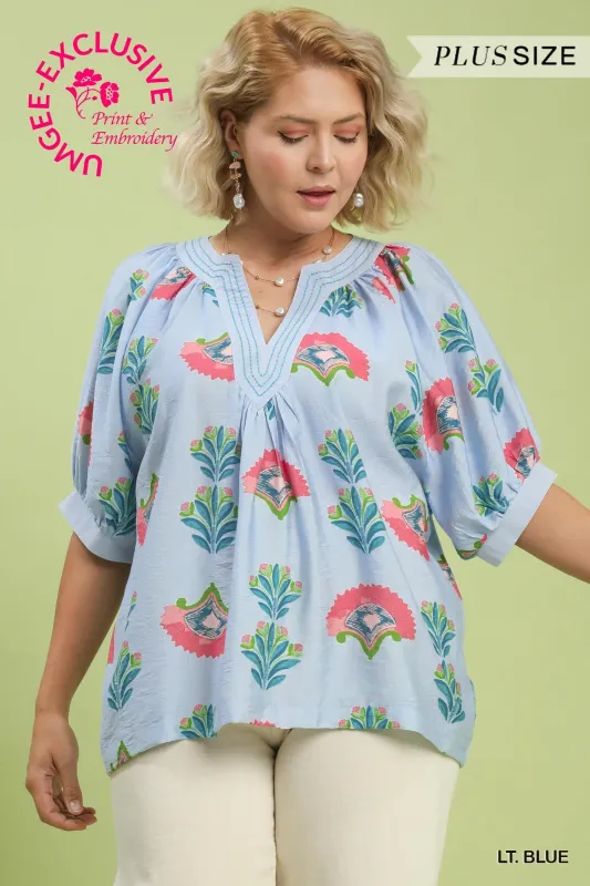 Alma Floral Top, Light Blue | Plus Size sold by North & Main Clothing Company