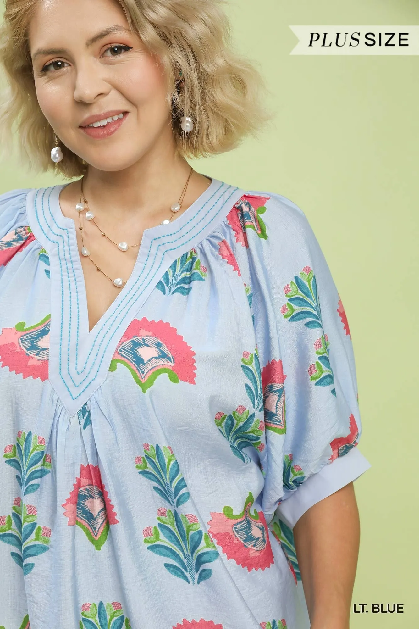 Alma Floral Top, Light Blue | Plus Size sold by North & Main Clothing Company product image thumbnail 2