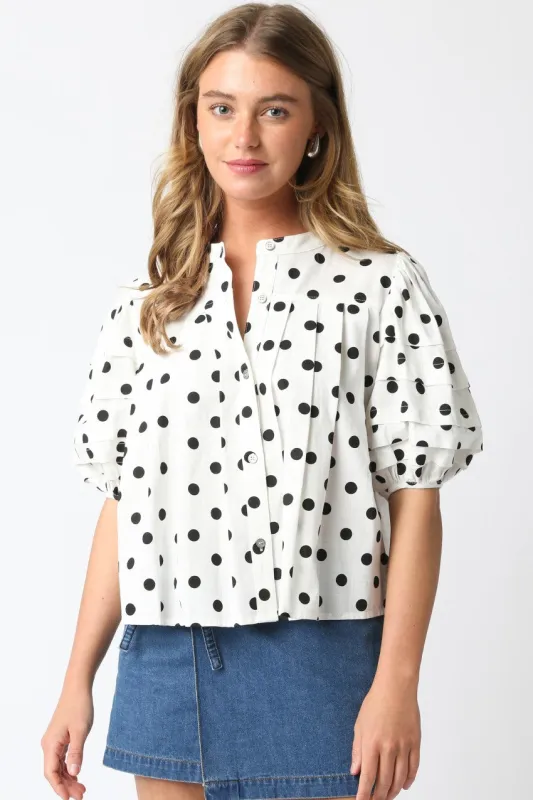 Nova Polka Dot Puff Sleeve Shirt, White Black sold by North & Main Clothing Company