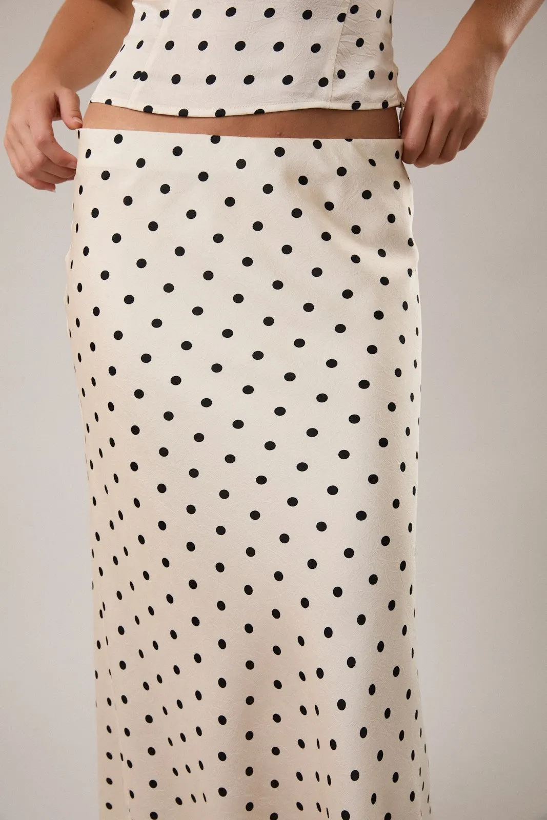 Polka Dot Mid Rise Maxi Skirt, Cream/Black Dot sold by North & Main Clothing Company product image thumbnail 4