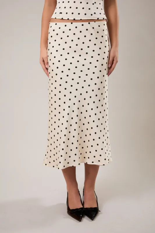 Polka Dot Mid Rise Maxi Skirt, Cream/Black Dot made by North & Main Clothing Company