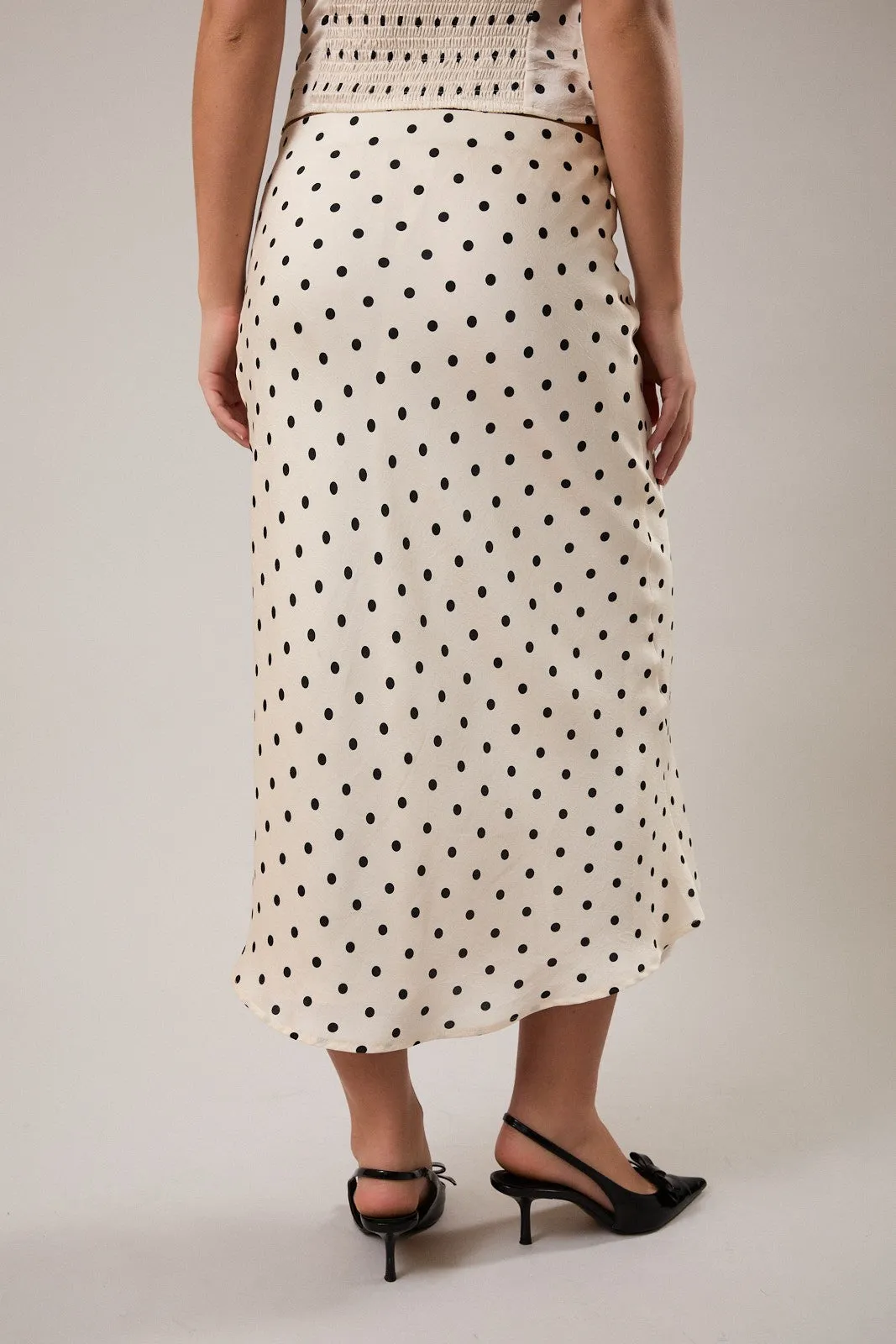 Polka Dot Mid Rise Maxi Skirt, Cream/Black Dot sold by North & Main Clothing Company product image thumbnail 2