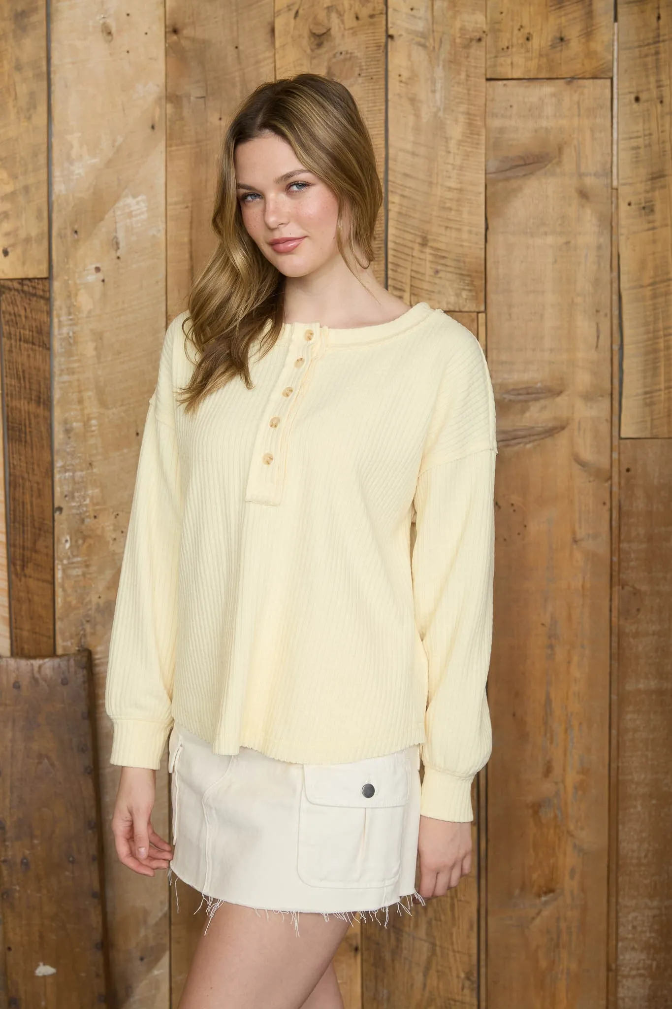 Rowan Ribbed Henley Long Sleeve Top, Butter Yellow sold by North & Main Clothing Company product image thumbnail 3