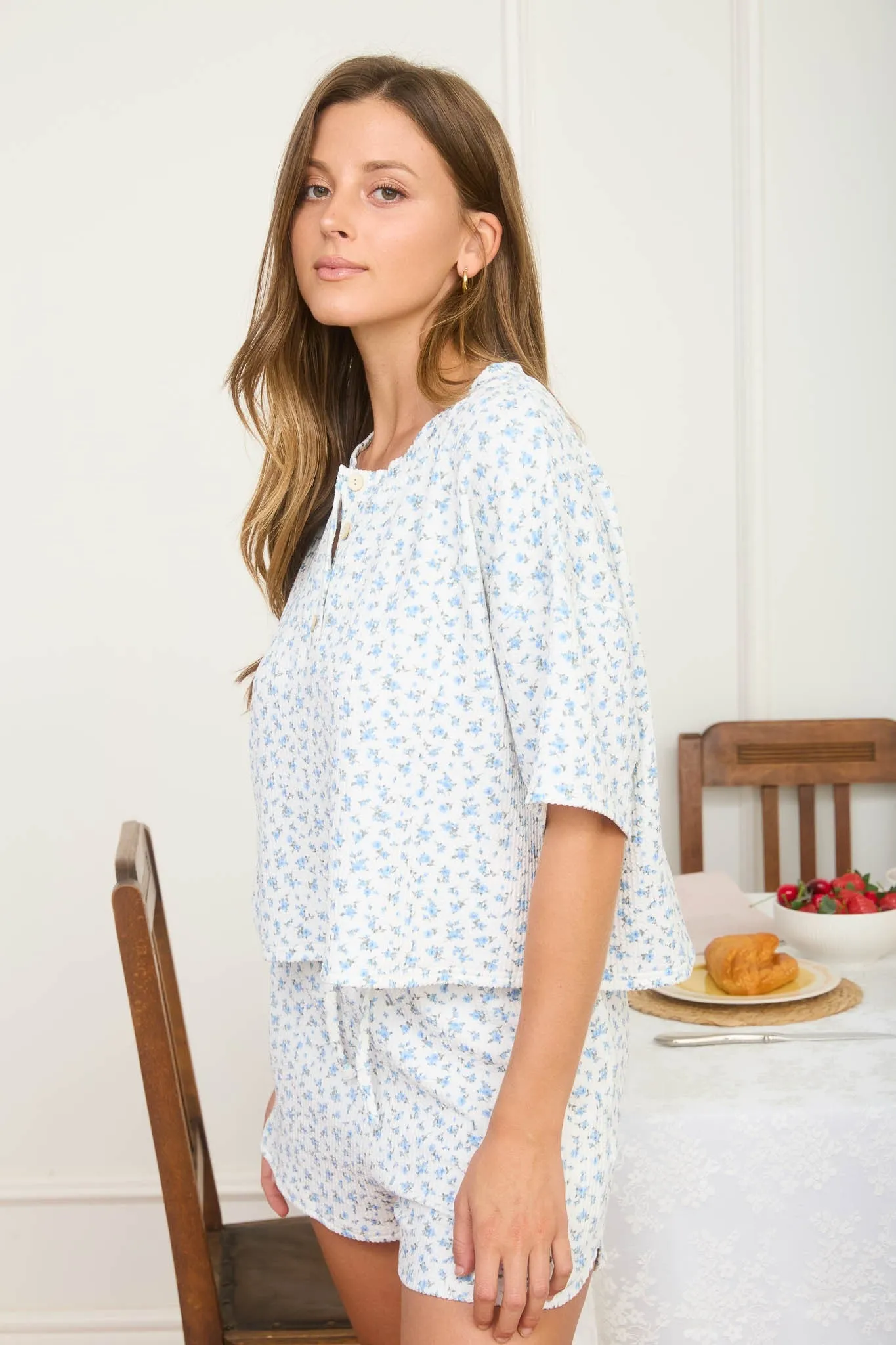 Sissy Floral Henley Top, Blue Multi sold by North & Main Clothing Company product image thumbnail 4