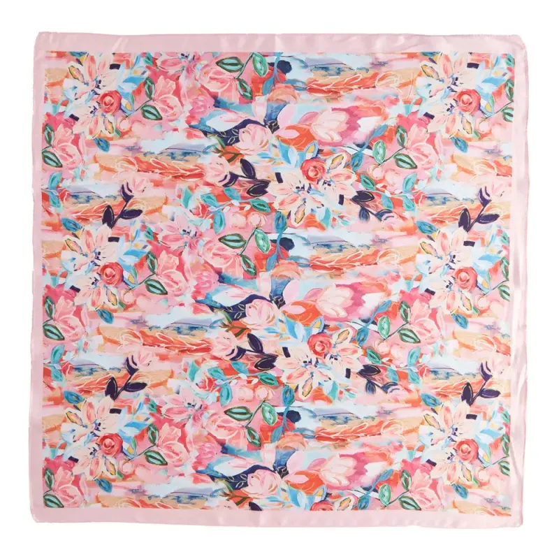 Vibrant Floral Square Silky Satin Bandana Scarf, Peach sold by North & Main Clothing Company
