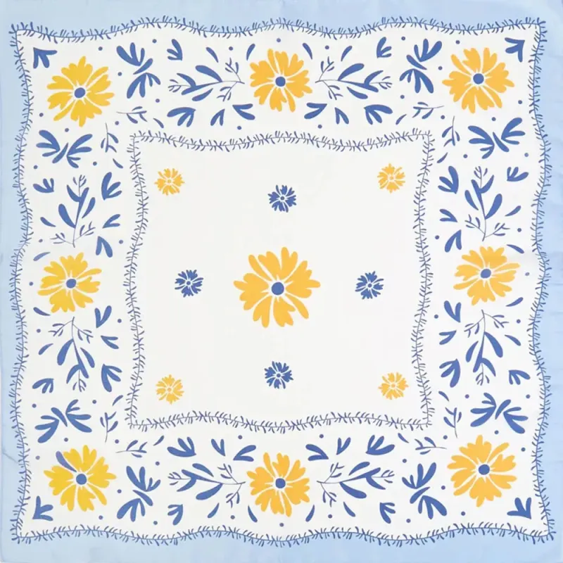 Floral Printed Square Silky Satin Bandana Scarf, Blue sold by North & Main Clothing Company