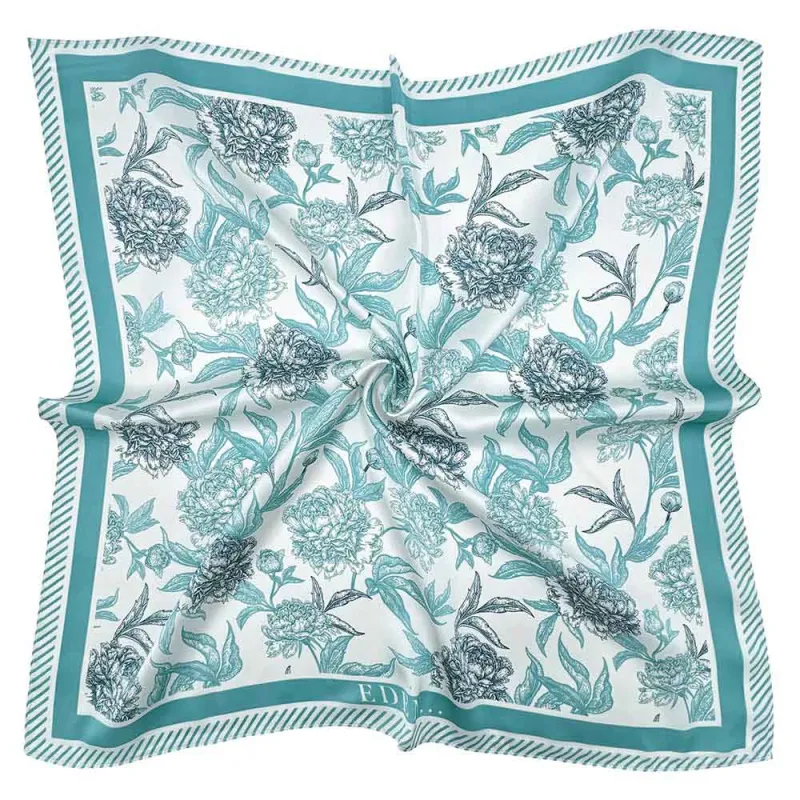 Botanical Floral Square Silky Satin Bandana Scarf, Blue made by North & Main Clothing Company