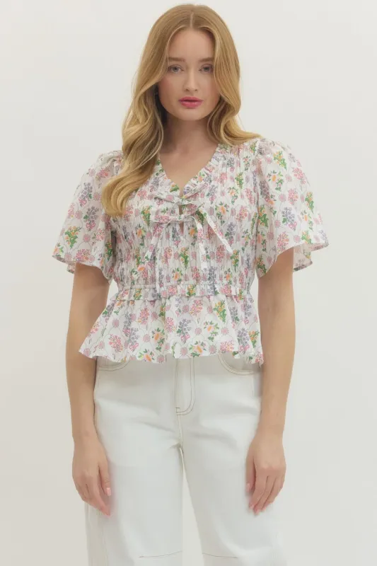 Emme Smocked Peplum Top, Off White sold by North & Main Clothing Company