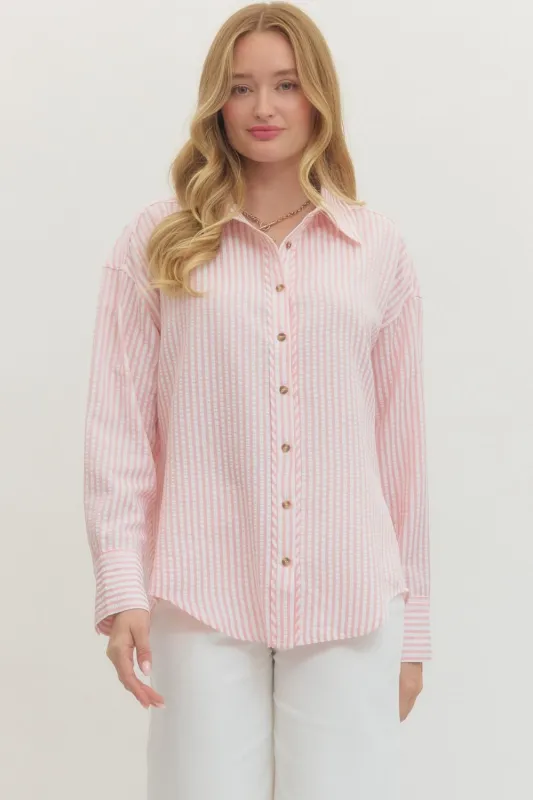 Tate Striped Button Down Shirt, Light Pink sold by North & Main Clothing Company