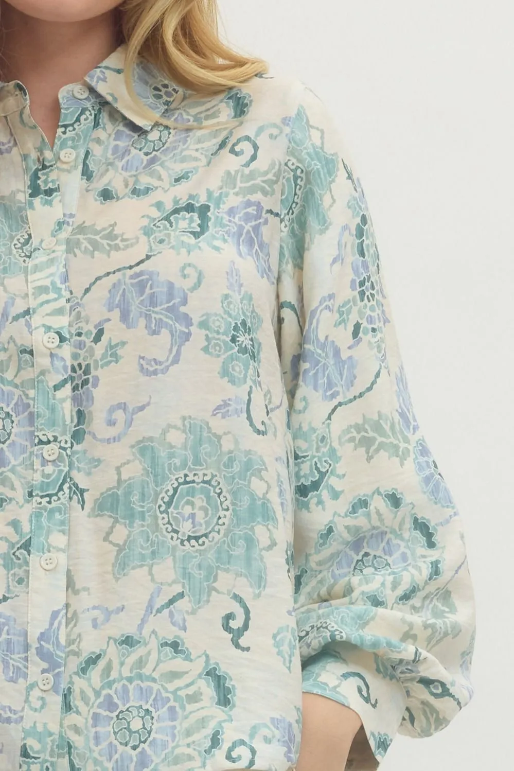 Wren Printed Button Down Top, Blue sold by North & Main Clothing Company product image thumbnail 4