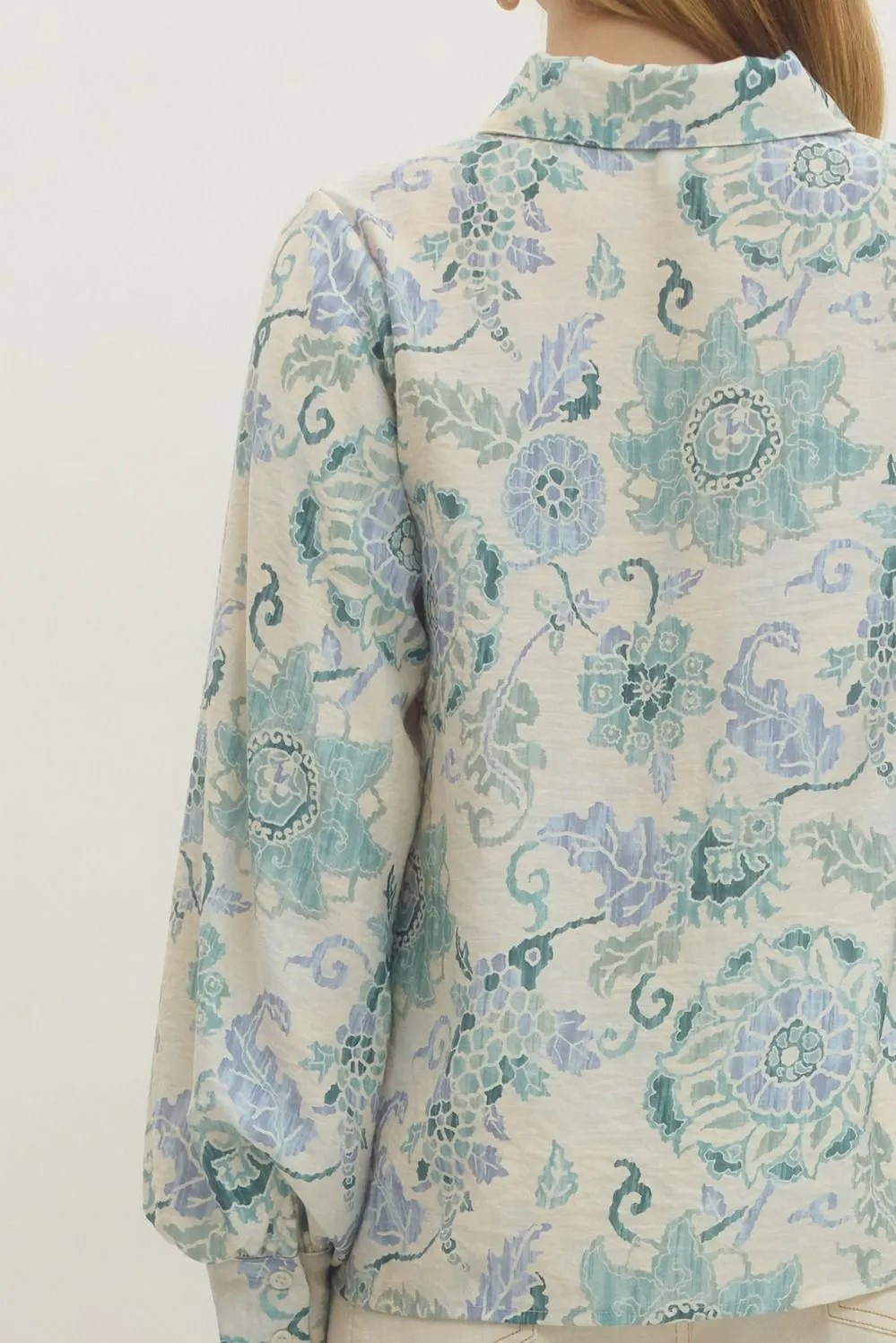 Wren Printed Button Down Top, Blue sold by North & Main Clothing Company product image thumbnail 5