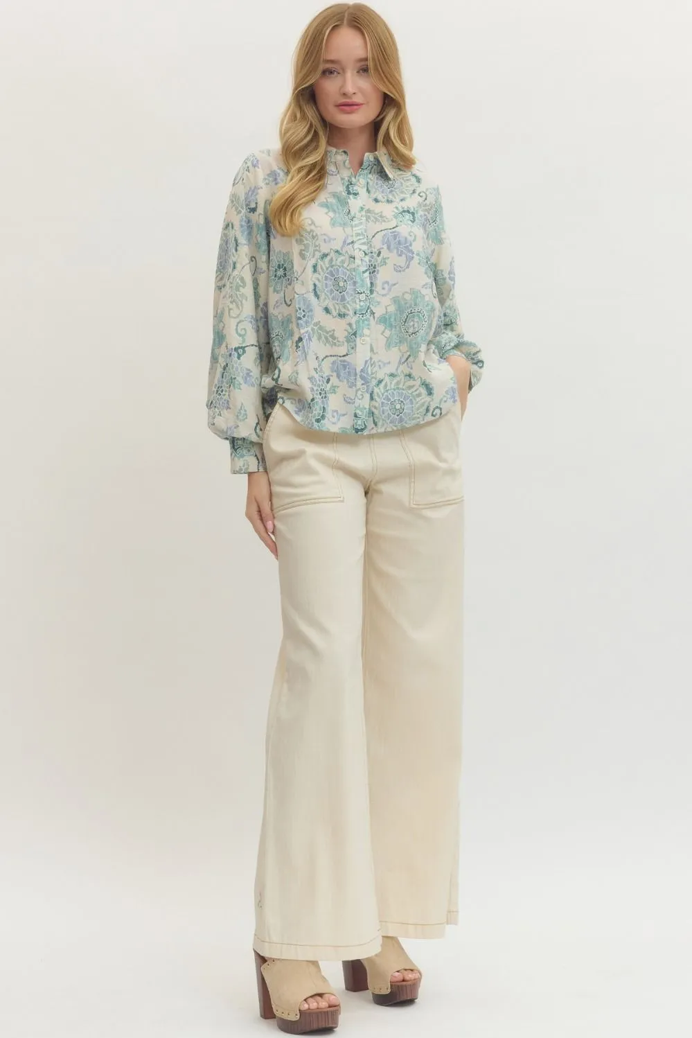 Wren Printed Button Down Top, Blue sold by North & Main Clothing Company product image thumbnail 2