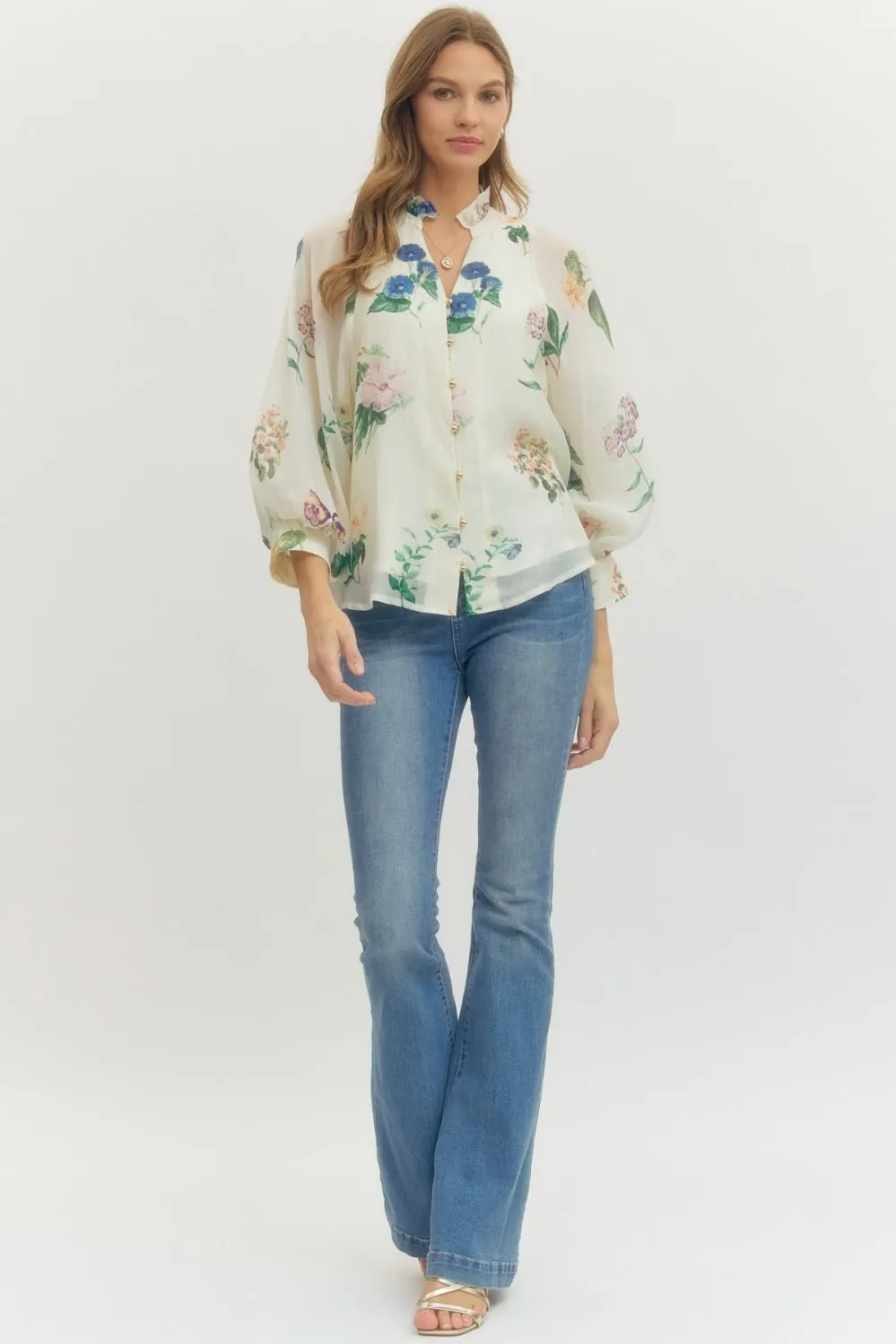 Raya Button Down Blouse, Cream sold by North & Main Clothing Company product image thumbnail 3