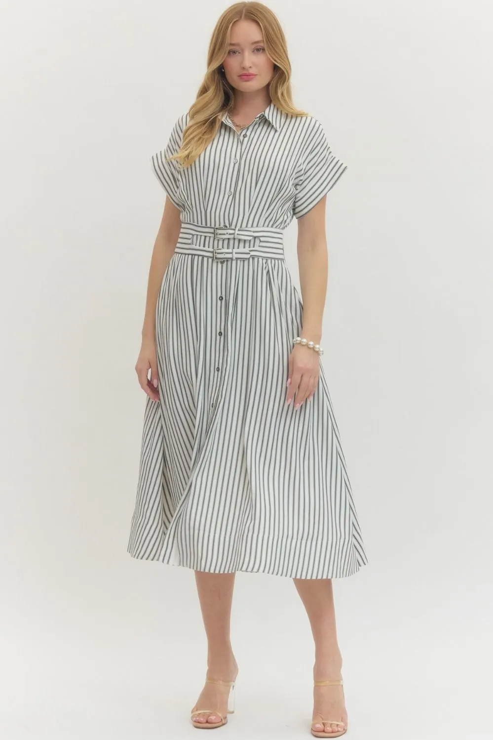 Molly Striped Midi Dress, Off White sold by North & Main Clothing Company