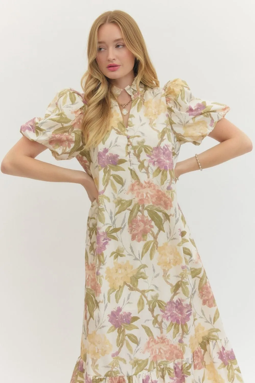 Abigail Floral Midi Dress, Ecru sold by North & Main Clothing Company product image thumbnail 2
