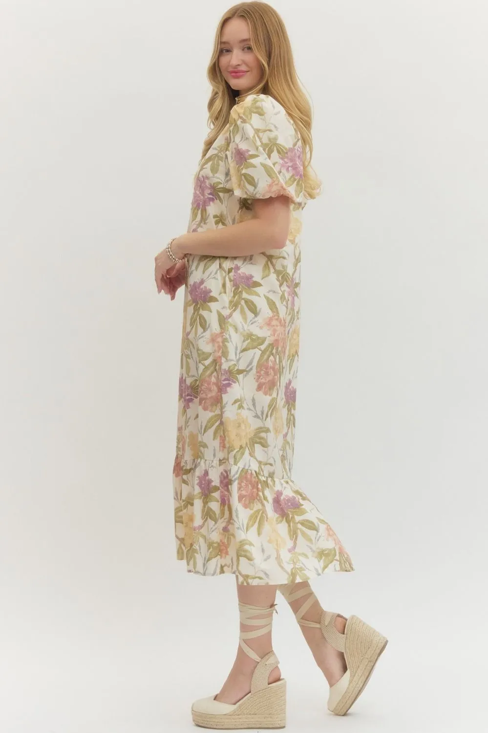 Abigail Floral Midi Dress, Ecru sold by North & Main Clothing Company product image thumbnail 5