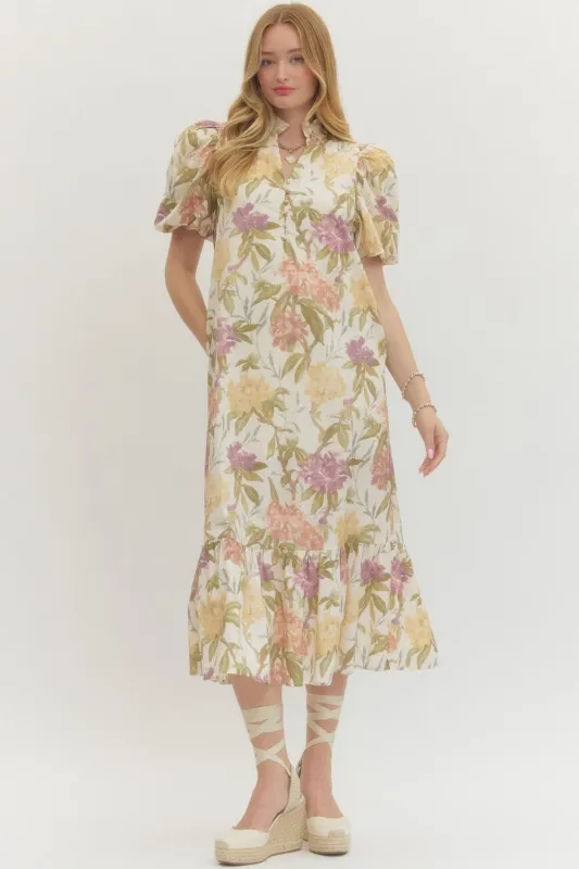 Abigail Floral Midi Dress, Ecru sold by North & Main Clothing Company