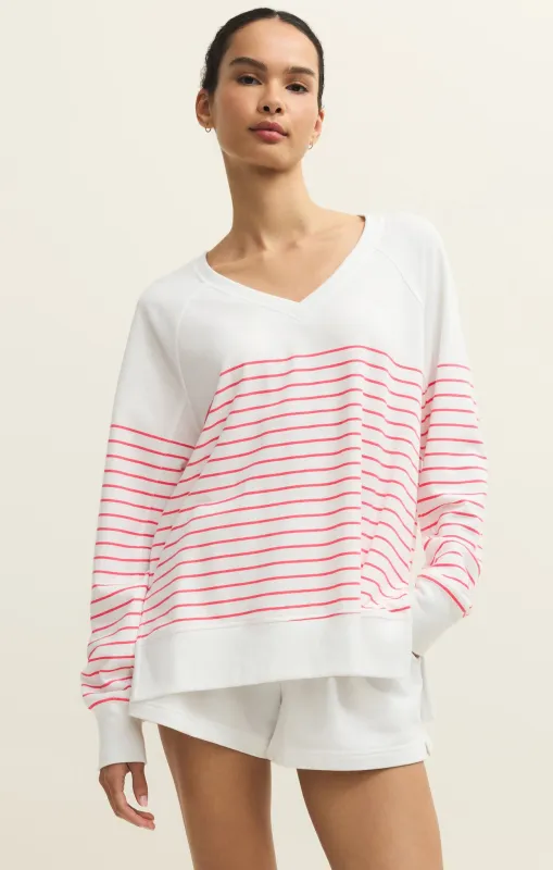 Weekender Striped V-Neck, White | Z-Supply sold by North & Main Clothing Company