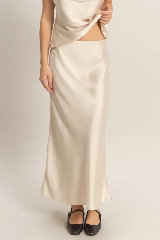 Sophie Satin Midi Skirt, Alpaca sold by North & Main Clothing Company