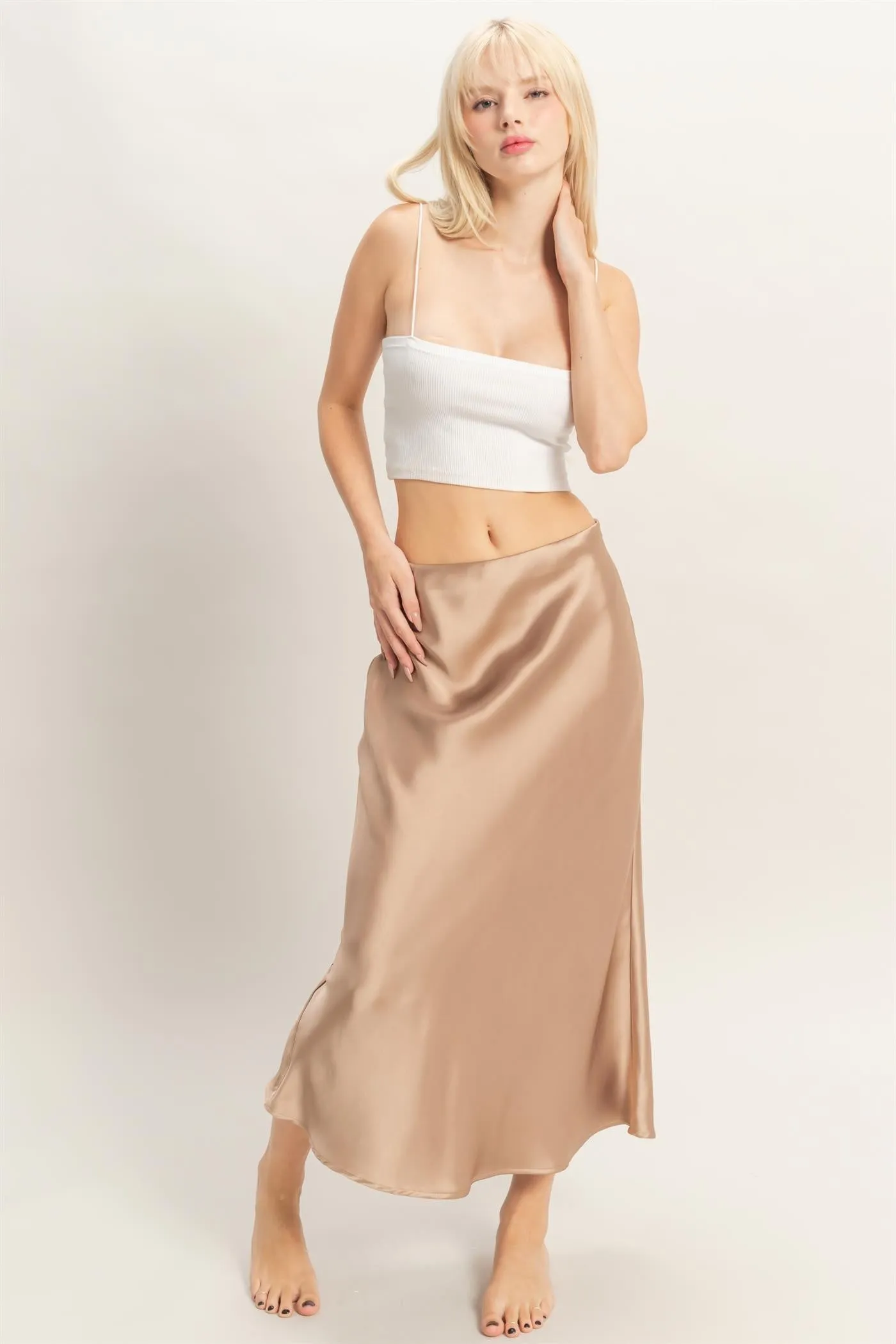Sophie Satin Midi Skirt, Dark Taupe sold by North & Main Clothing Company product image thumbnail 2