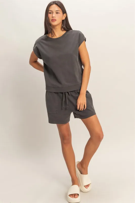Amelia Sleeveless Crew Neck Top, Black sold by North & Main Clothing Company