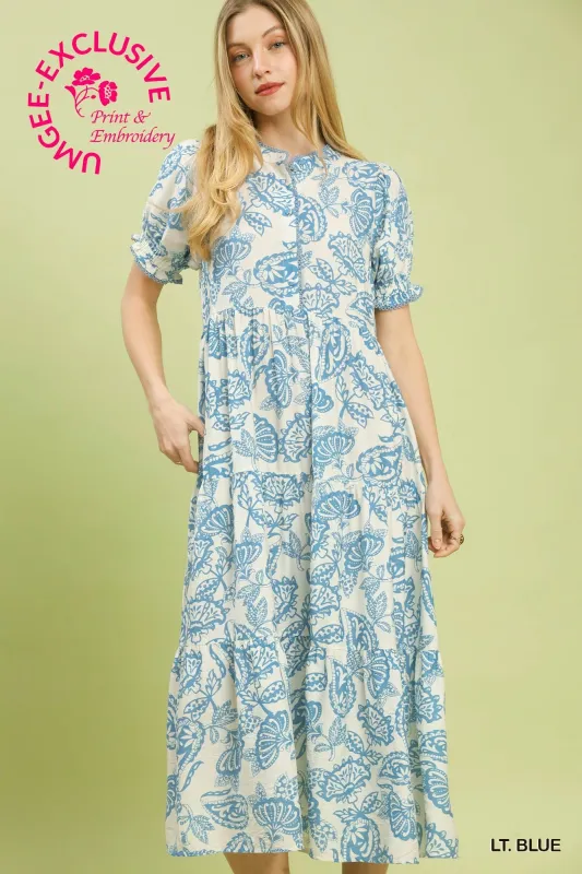 Ada Printed Midi Dress, Light Blue made by Umgee