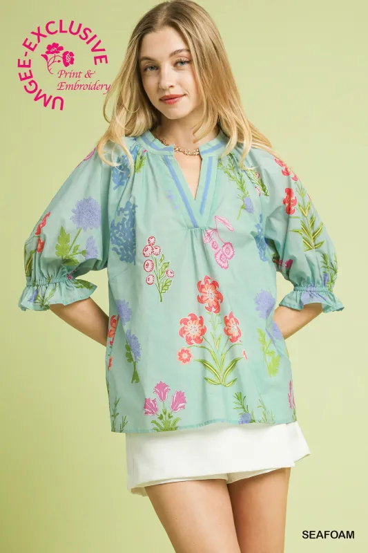 Maeve Floral Top, Seafoam made by Umgee