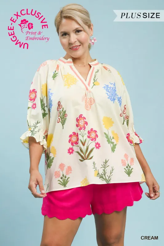 Maeve Floral Top, Cream | Plus Size made by Umgee