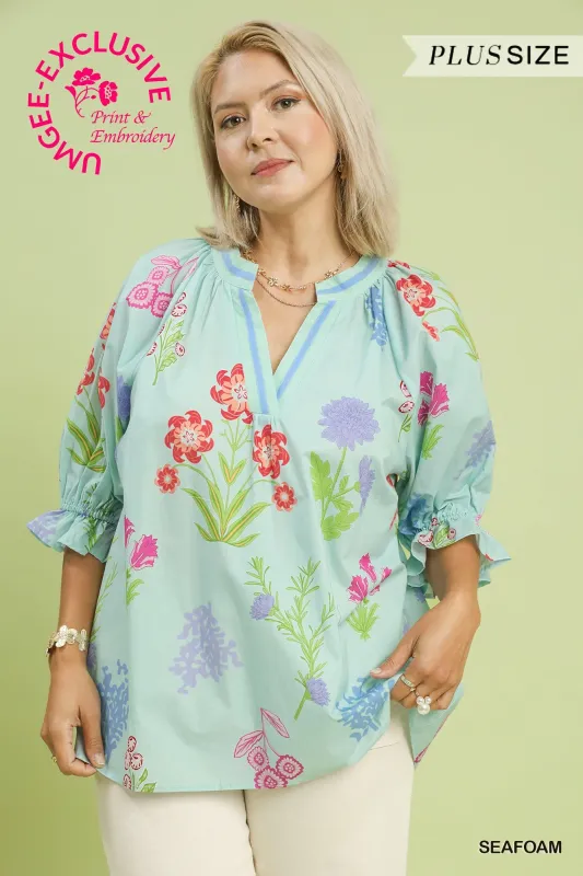 Maeve Floral Top, Seafoam | Plus Size made by Umgee