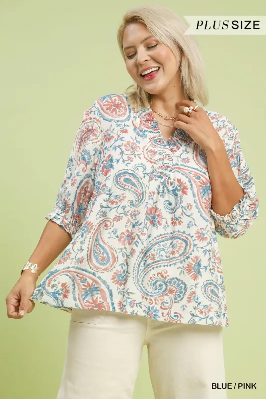 Penny Paisley Smocked Top, Blue/Pink | Plus Size sold by North & Main Clothing Company