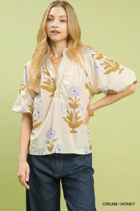 Adrian Floral Print Blouse, Cream/Honey sold by North & Main Clothing Company