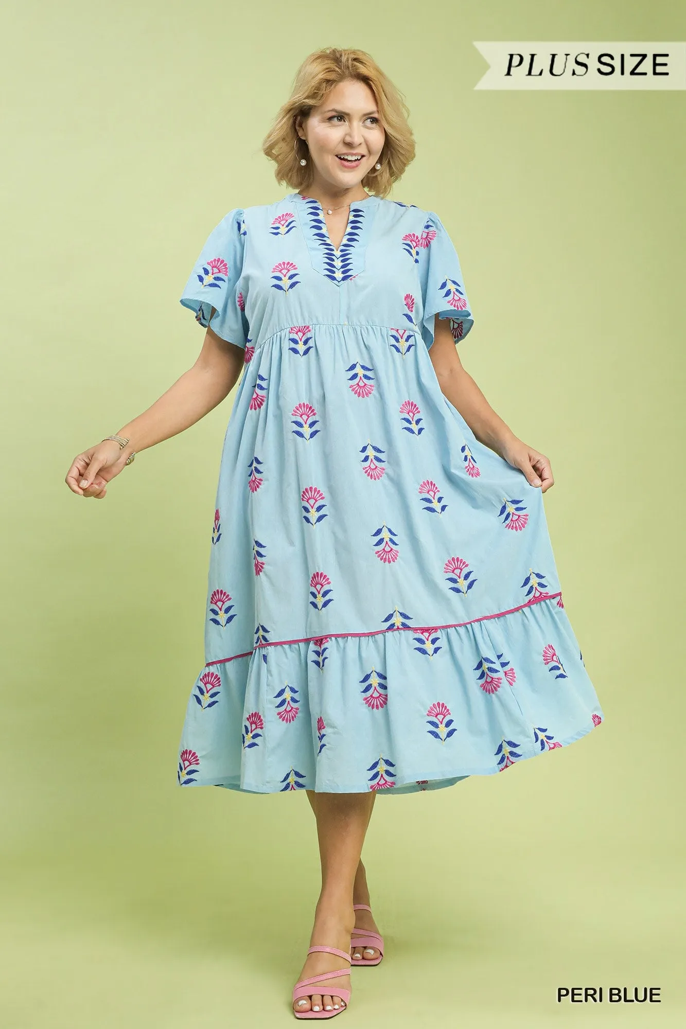 Sandy Embroidered Midi Dress, Peri Blue | Plus Size sold by North & Main Clothing Company