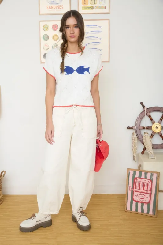 Fish Jacquard Fish Sweater, Cream sold by North & Main Clothing Company