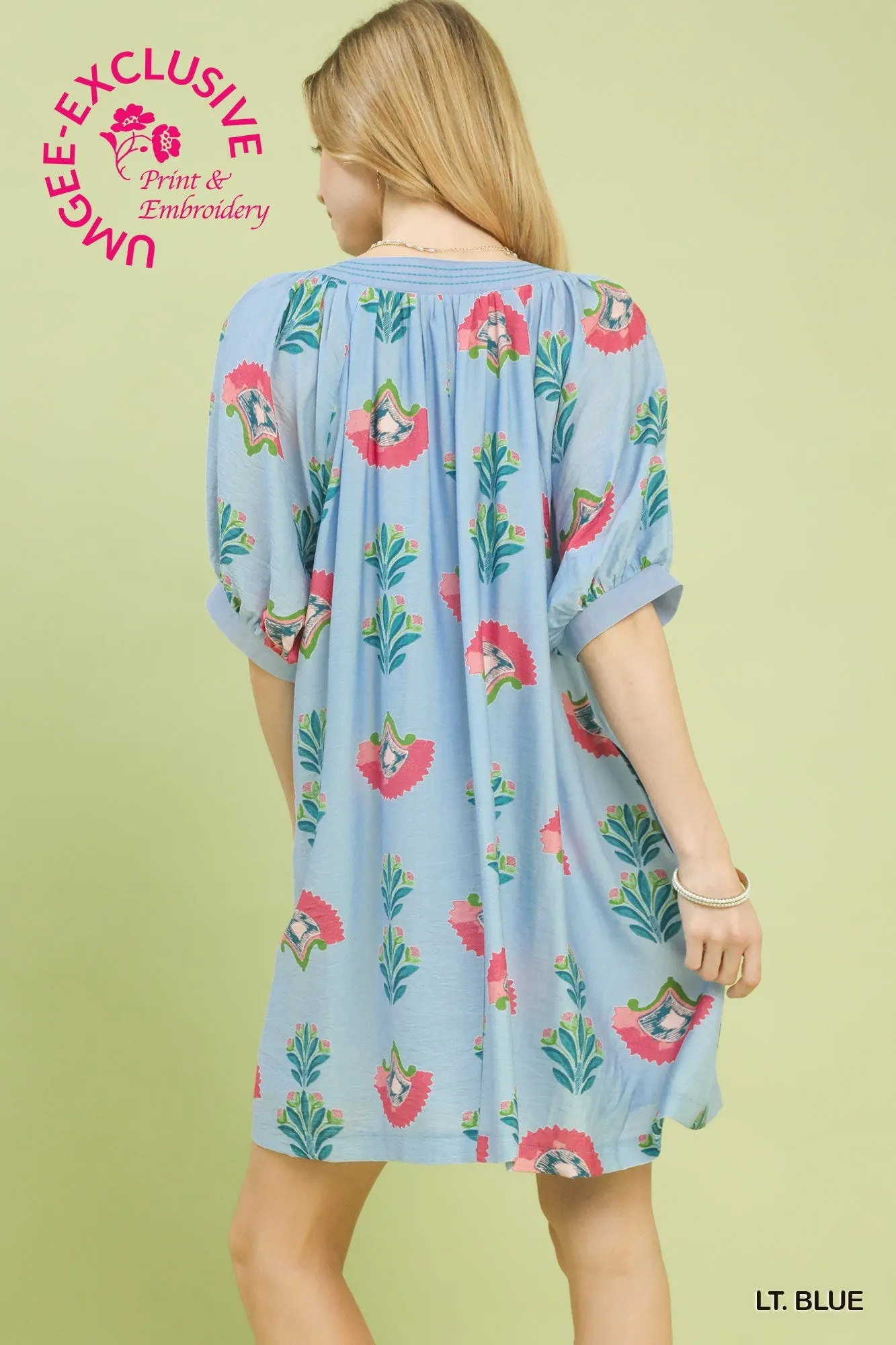 Cece Printed Mini Dress, Light Blue sold by North & Main Clothing Company product image thumbnail 5