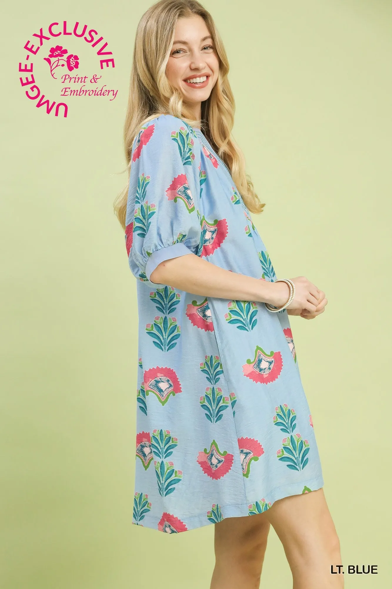 Cece Printed Mini Dress, Light Blue sold by North & Main Clothing Company product image thumbnail 3