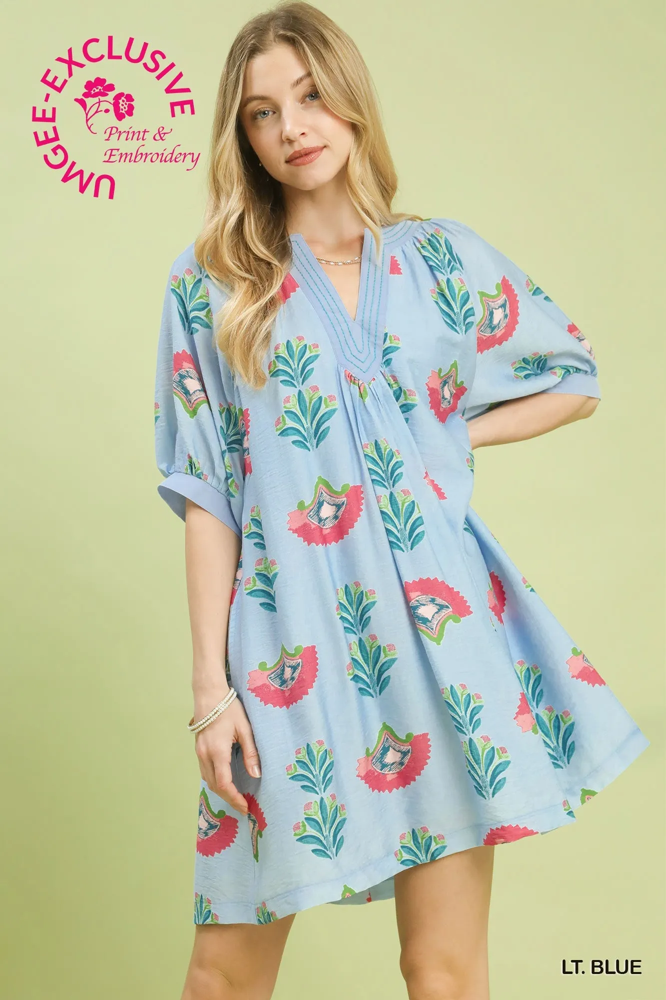 Cece Printed Mini Dress, Light Blue sold by North & Main Clothing Company
