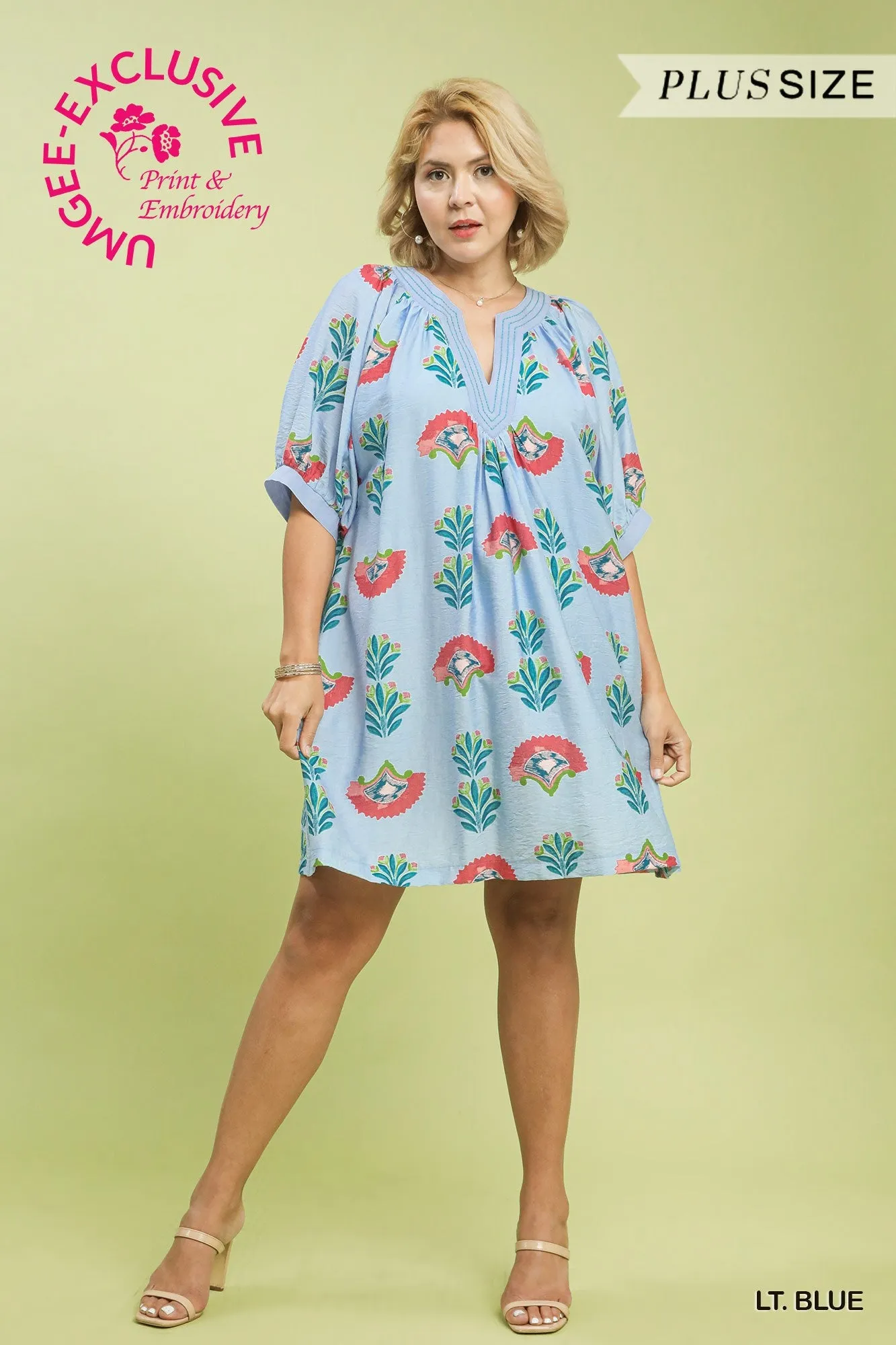 Cece Printed Mini Dress, Light Blue | Plus Size sold by North & Main Clothing Company product image thumbnail 2