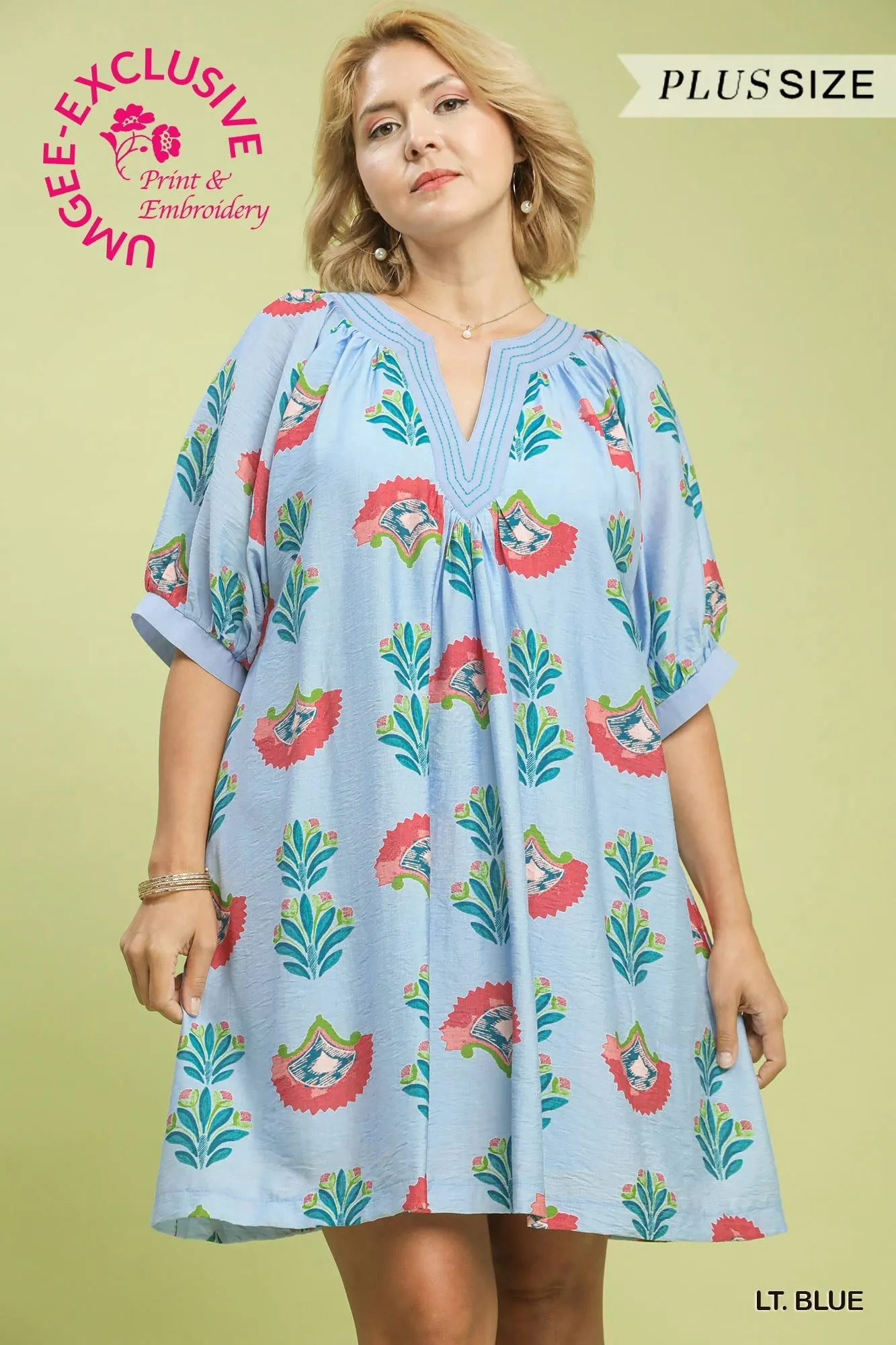 Cece Printed Mini Dress, Light Blue | Plus Size sold by North & Main Clothing Company