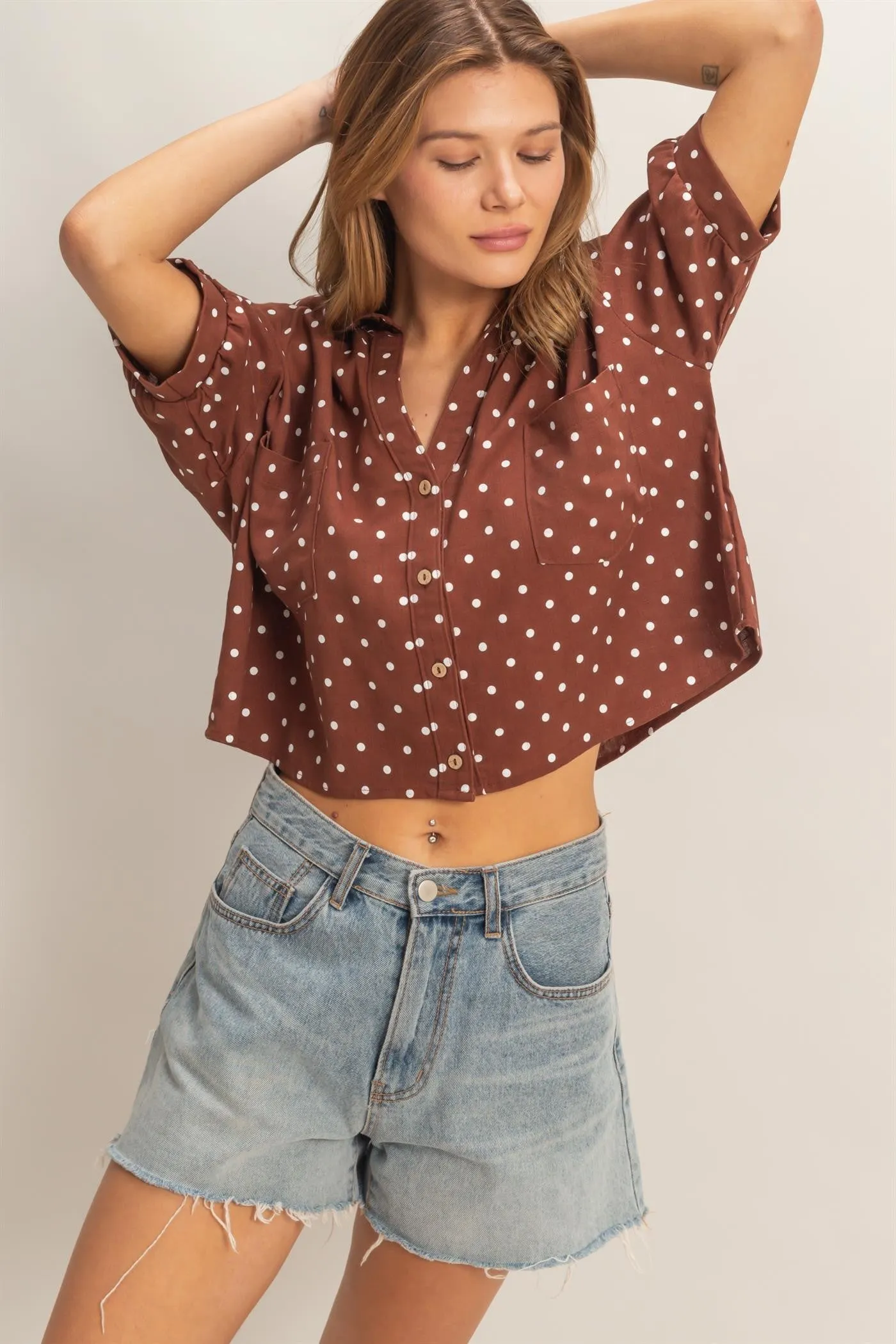 Alice Polka Dot Top, Chestnut sold by North & Main Clothing Company