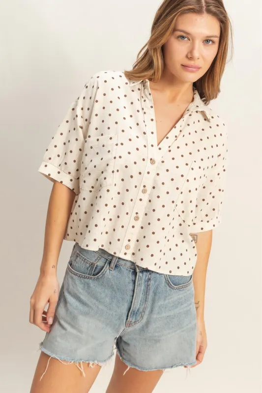 Alice Polka Dot Top, Oatmeal sold by North & Main Clothing Company