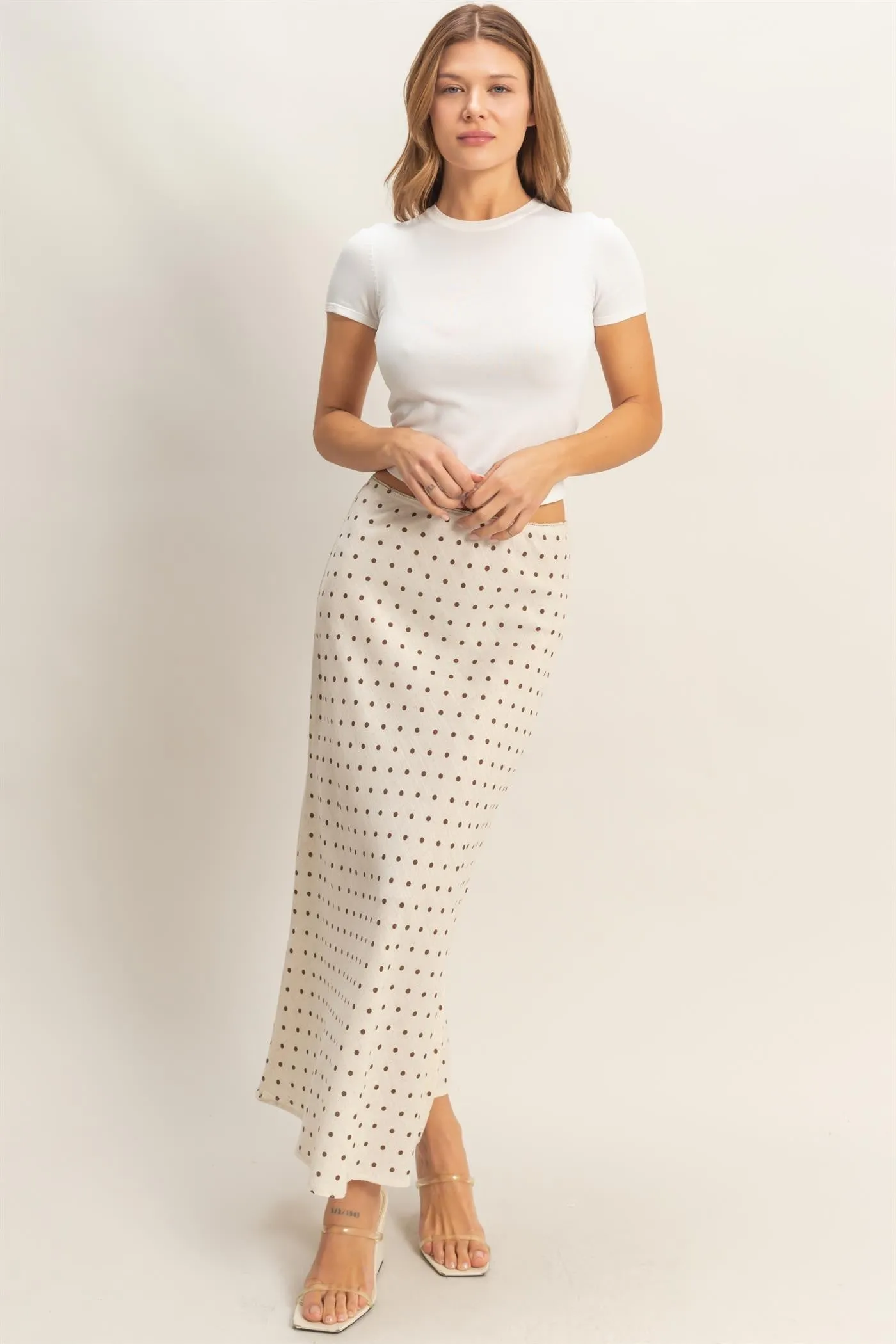 Alice Polka Dot Skirt, Oatmeal sold by North & Main Clothing Company