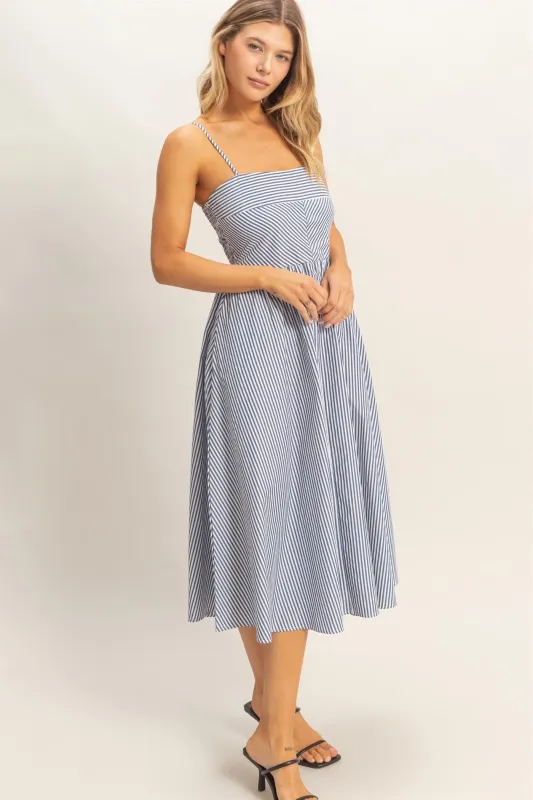 Maya Striped Midi Dress, Navy made by HYFVE