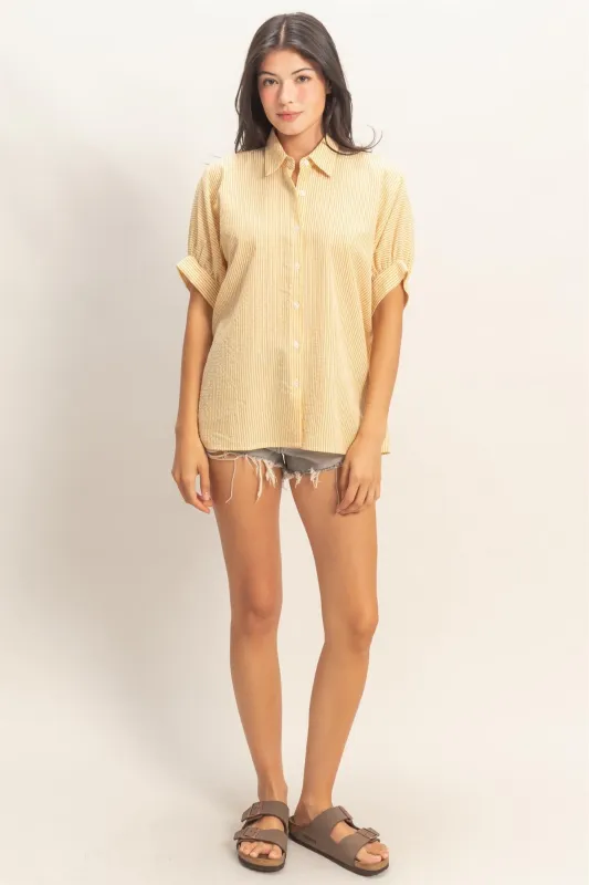 Jenna Striped Button Down Shirt, Yellow sold by North & Main Clothing Company