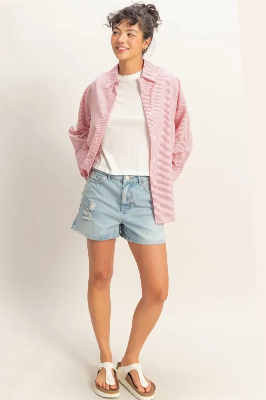 Striped Button Down Shirt, Red sold by North & Main Clothing Company