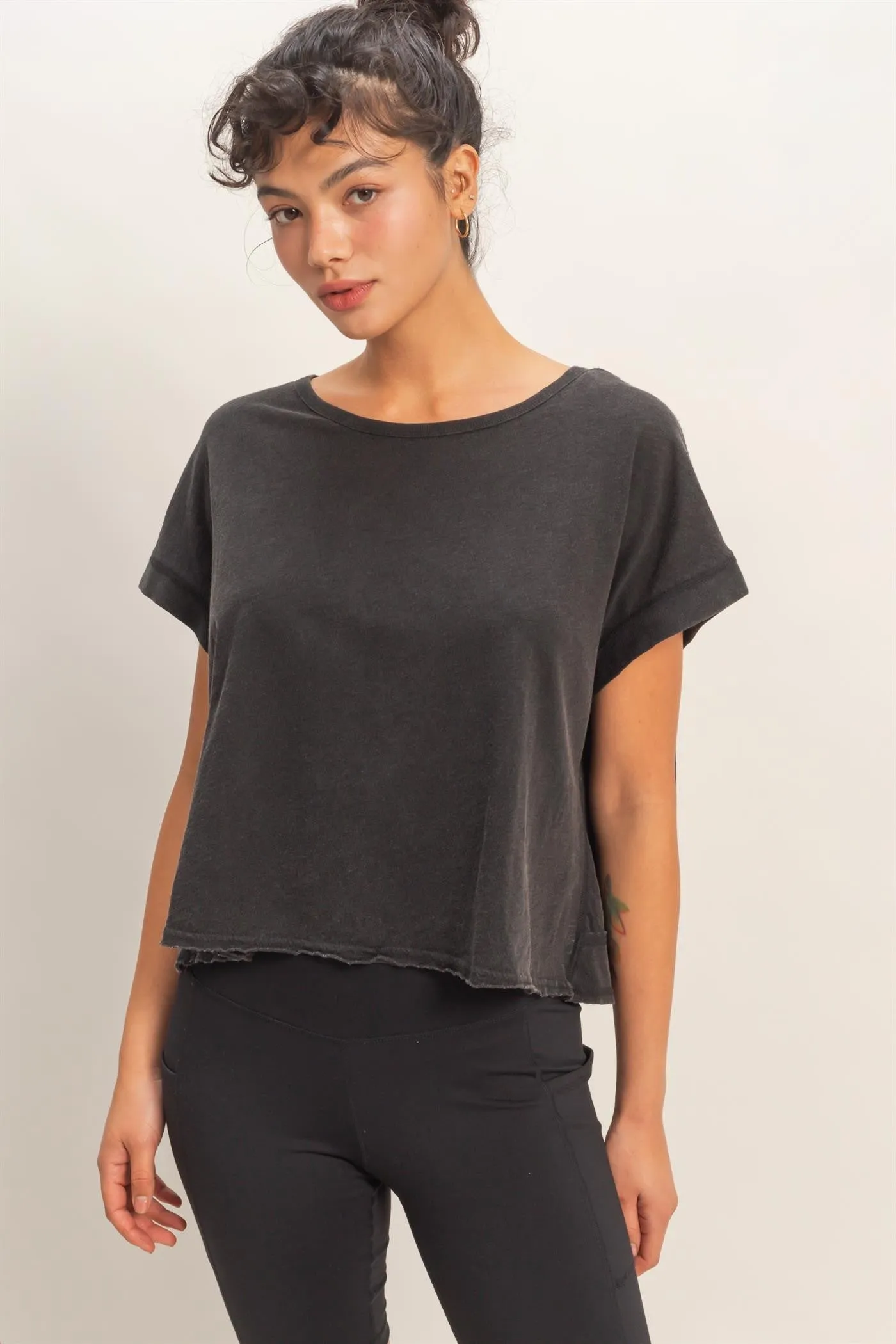 Parker Acid Washed Open Back Top, Black sold by North & Main Clothing Company